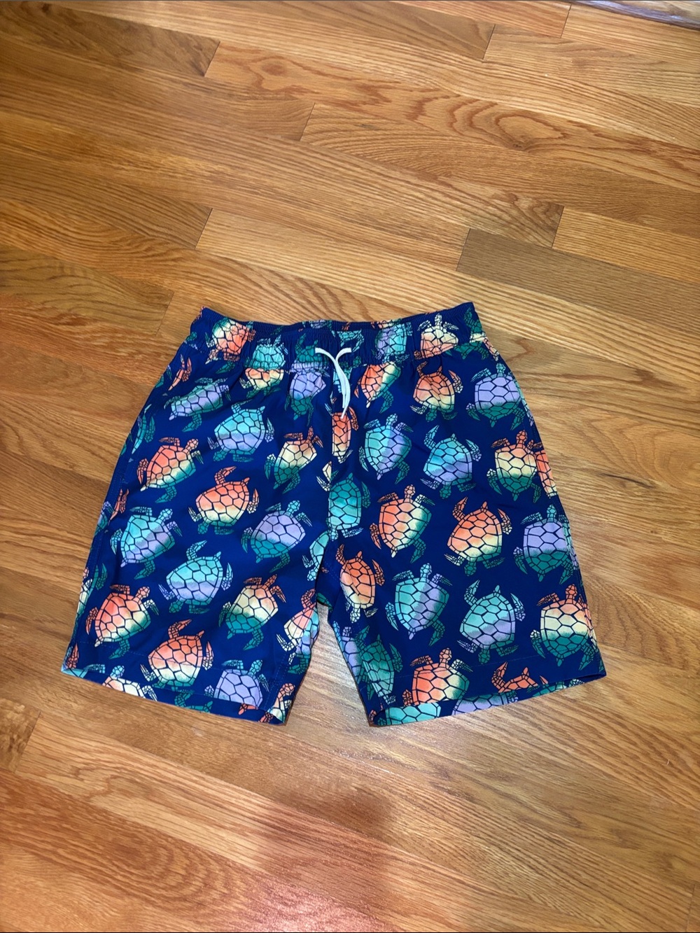 Crewcuts Navy Swim Trunks with Colorful Turtle Motif - boys size 12